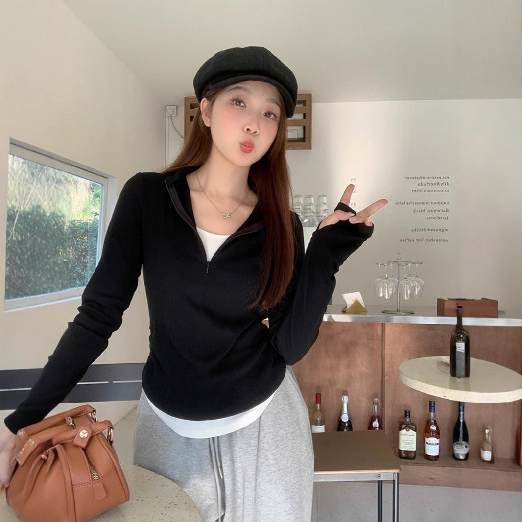 Women's Creative Leisure Stand-up Collar Long Sleeve T-shirt