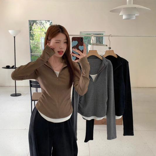 Women's Creative Leisure Stand-up Collar Long Sleeve T-shirt