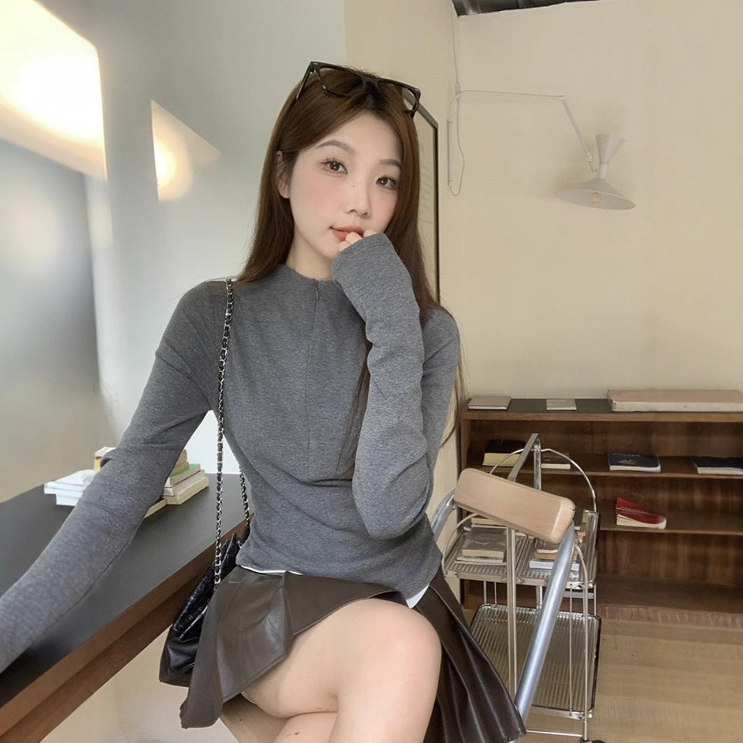 Women's Creative Leisure Stand-up Collar Long Sleeve T-shirt