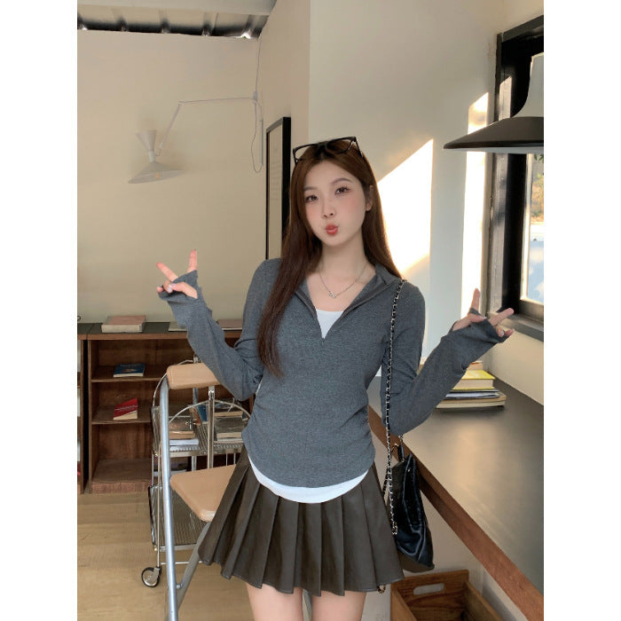 Women's Creative Leisure Stand-up Collar Long Sleeve T-shirt