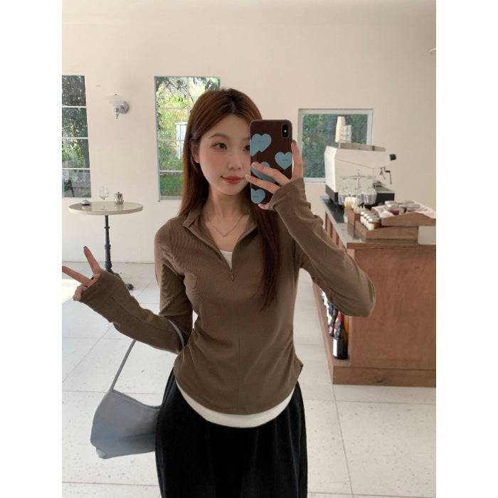 Women's Creative Leisure Stand-up Collar Long Sleeve T-shirt
